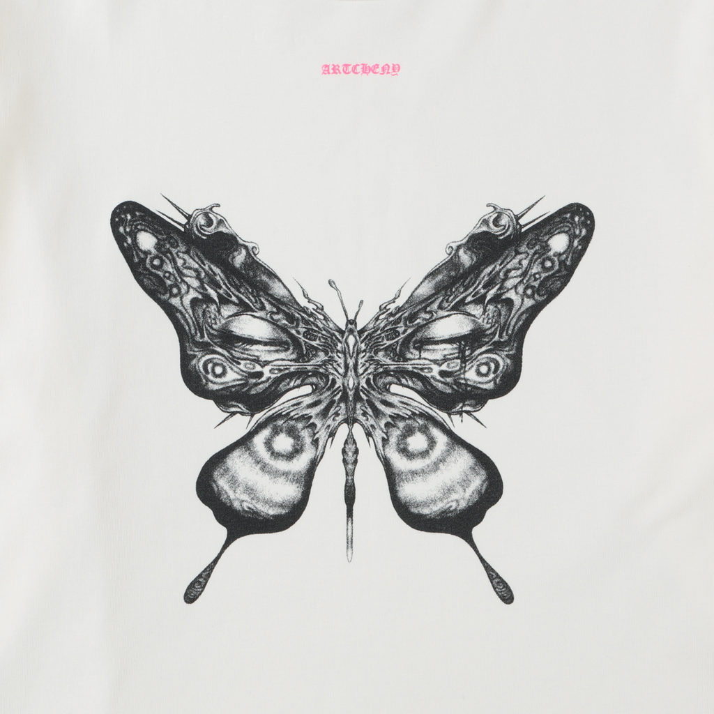 ARTCHENY / Butterfly Long Sleeve Tee Art by Sora Aota/K2 - White x Pink
