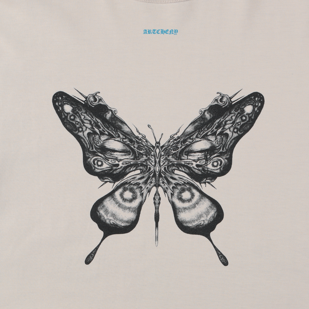 ARTCHENY / Butterfly Long Sleeve Tee Art by Sora Aota/K2 - Lt.Beige x Sky