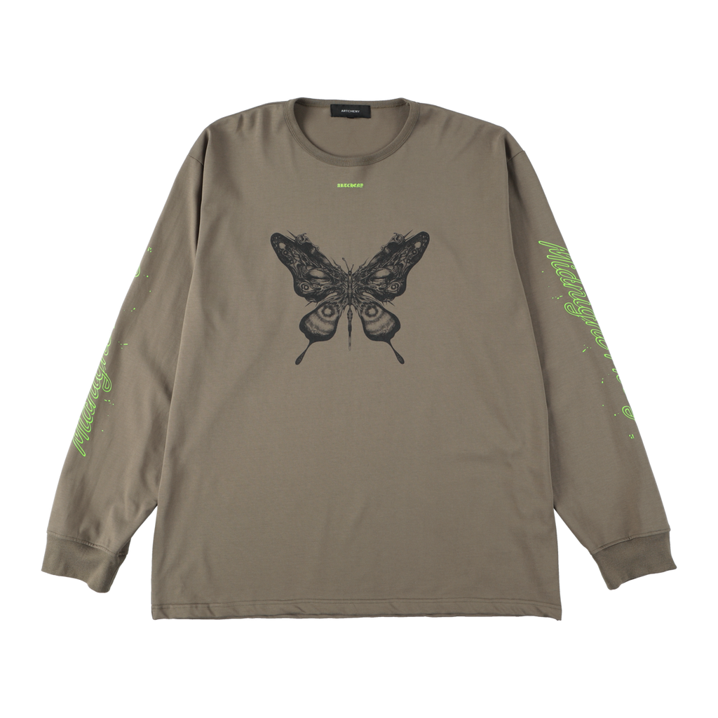 ARTCHENY / Butterfly Long Sleeve Tee Art by Sora Aota/K2 - Olive x Green